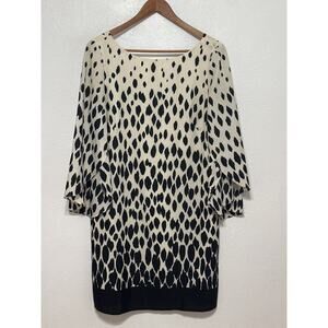 Tahari Animal Print Midi Dress 6 Cream Black Flutter Sleeve Designer City Chic